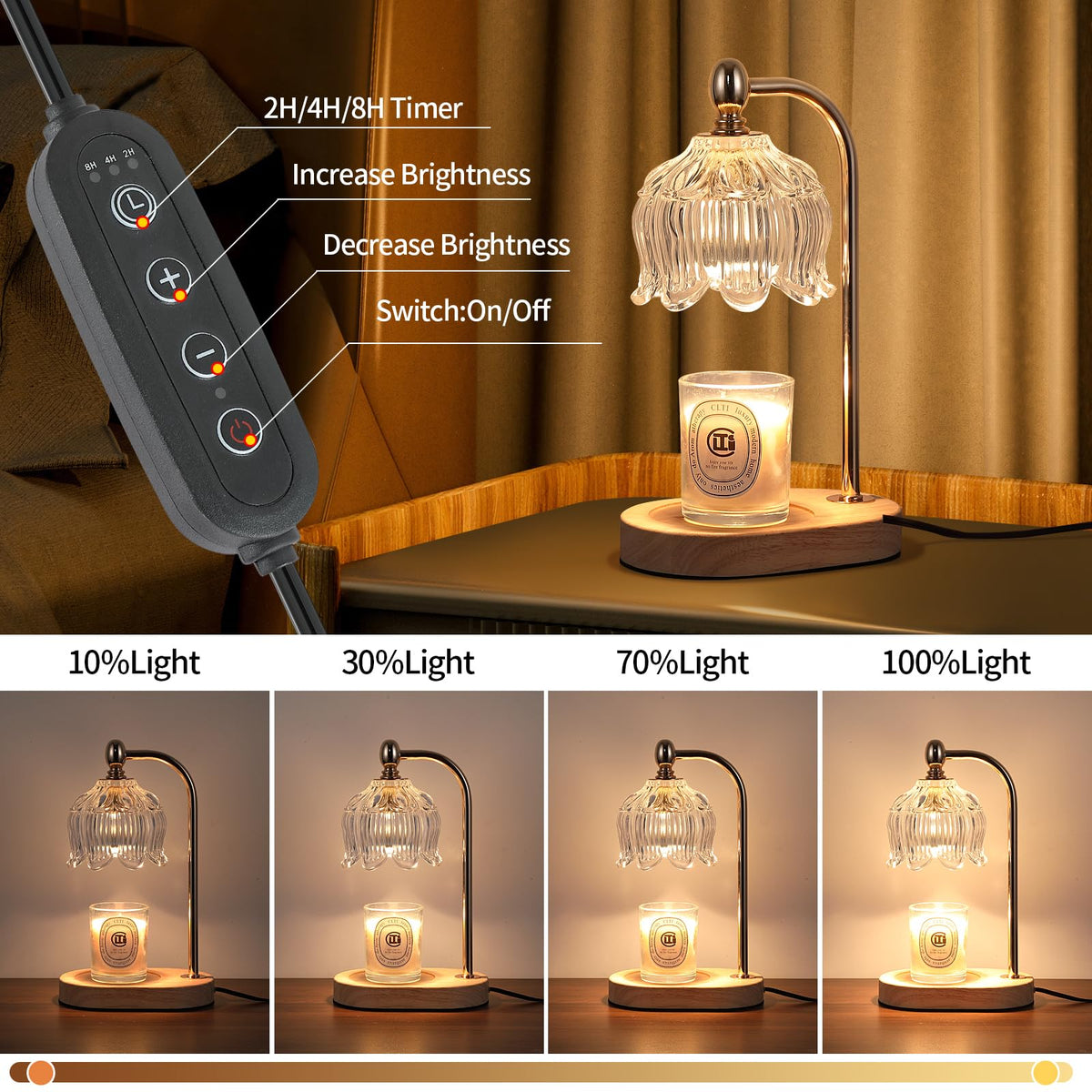 Candle Warmer Lamp with Timer and Dimmer Electric Gold Light - MEIXISUE Official Imagery - 5