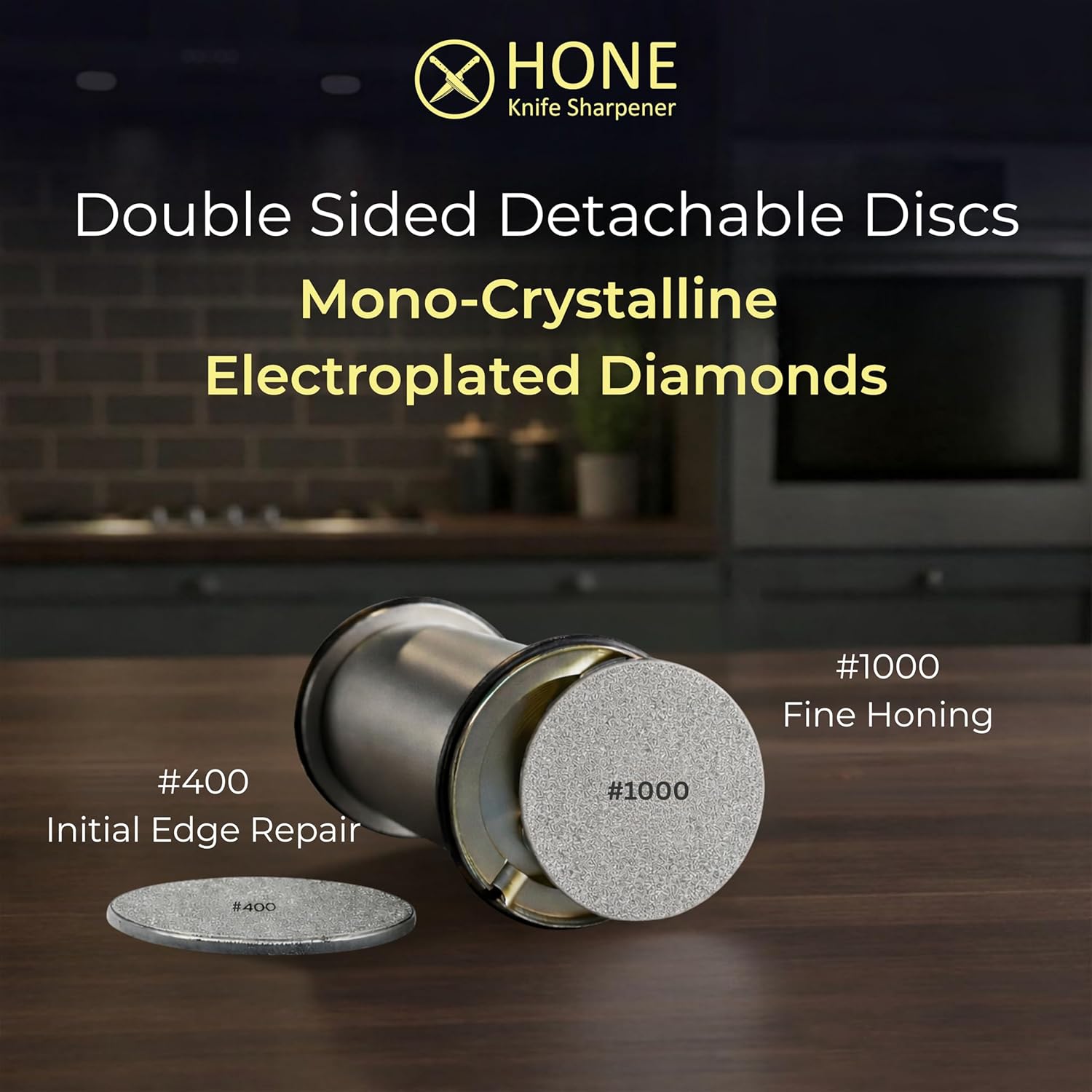 HONE Knife Sharpener, Canadian-engineered kitchen rolling knife sharpener with ball bearings for precise blade sharpening.