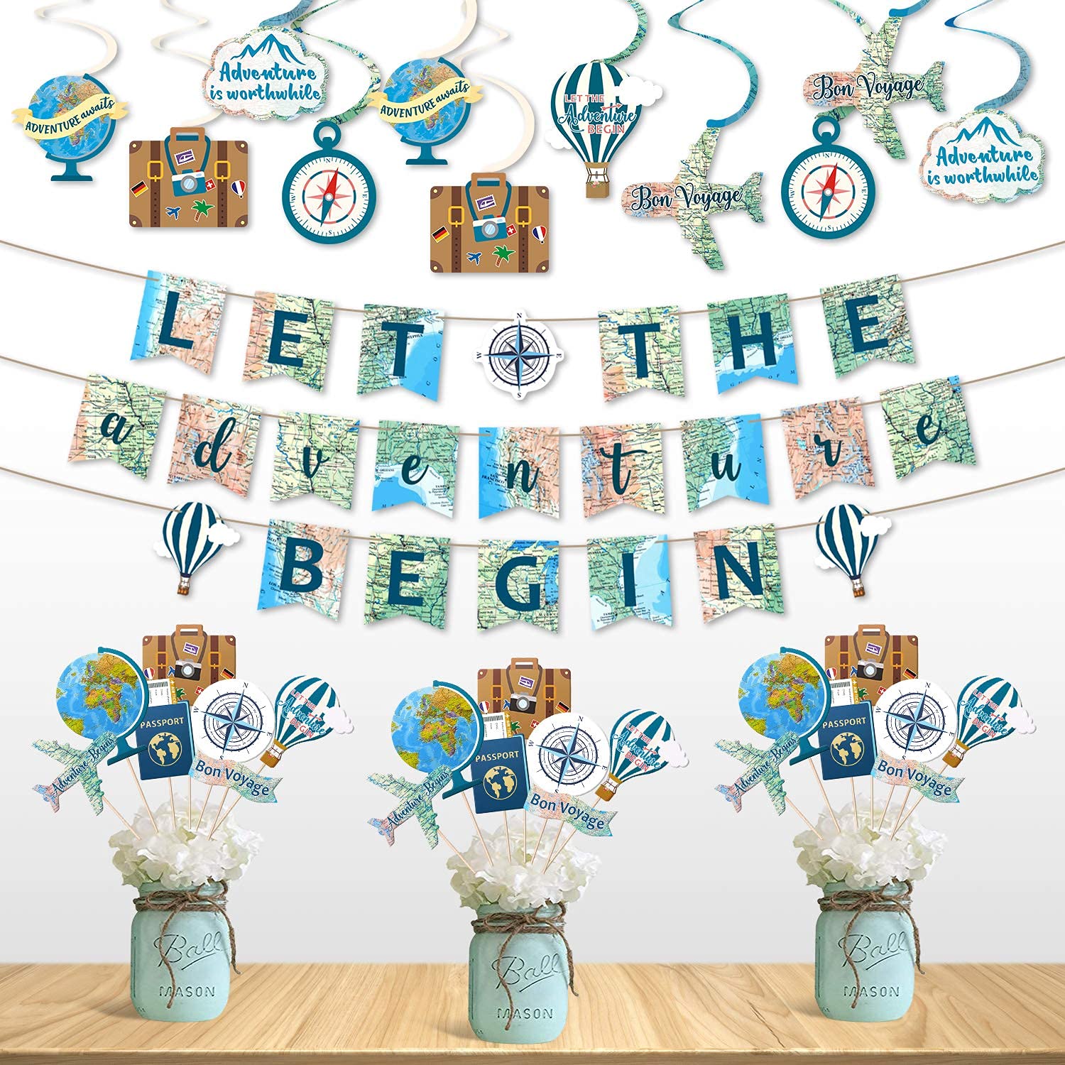 Yaaaaasss! 52pcs Travel Themed Party Decorations Let the - Product Imagery