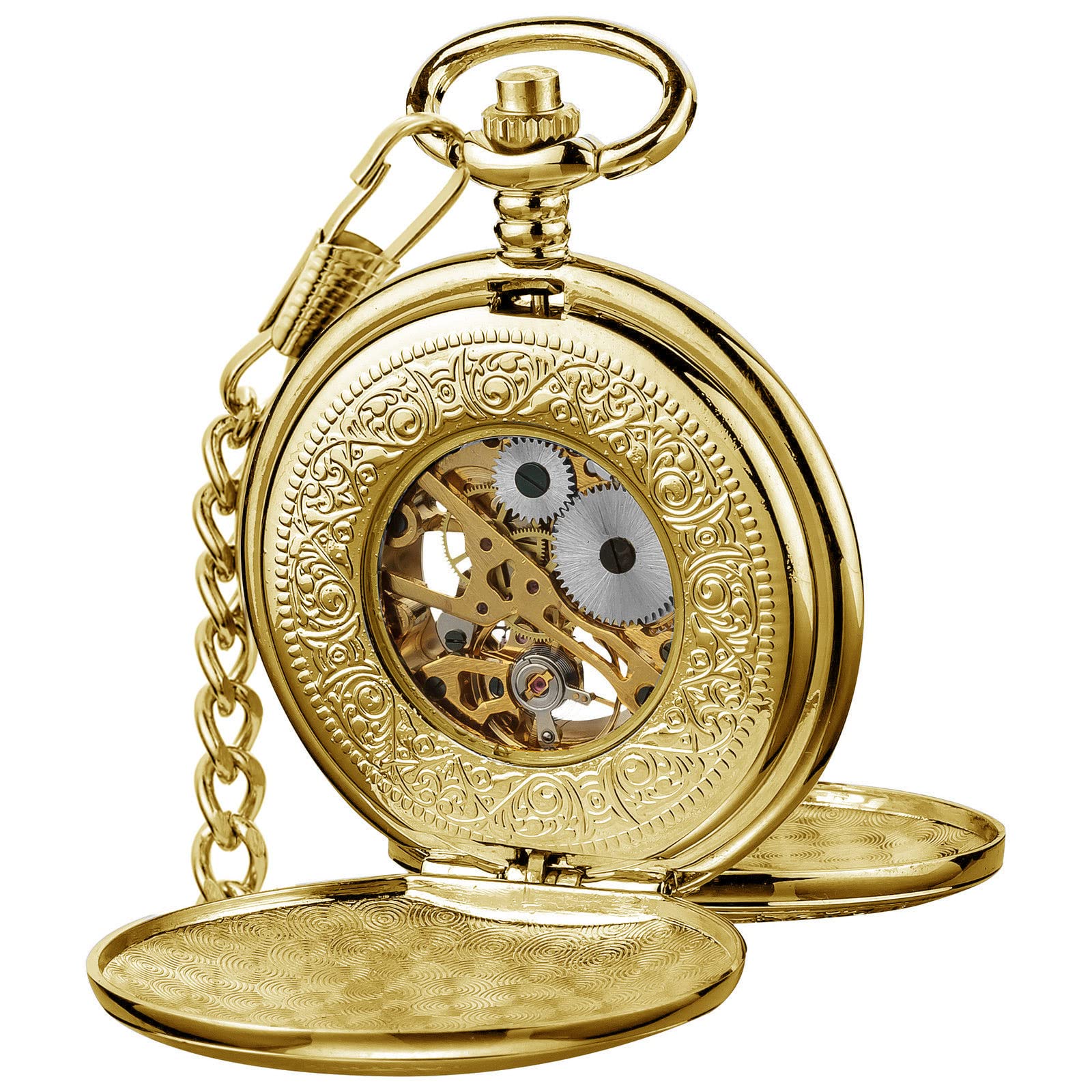 VIGOROSO Gold Mechanical Pocket Watch with Chain for Men
