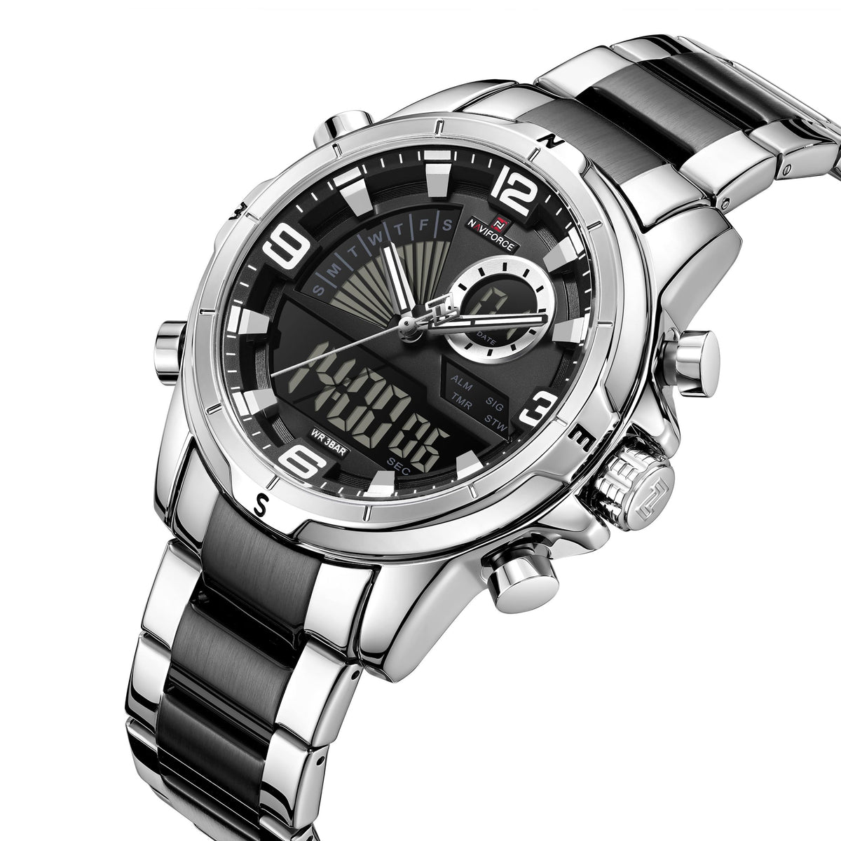 NAVIFORCE Luxury Stainless Steel Analog Digital Watches for - NAVIFORCE Official Imagery - 3