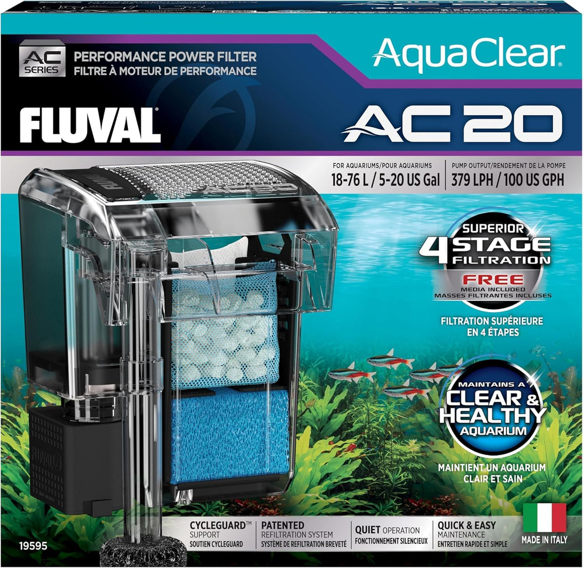AquaClear 20 Power Filter Fish Tank Filter for 5 to 20 - Fluval Official Imagery - 1