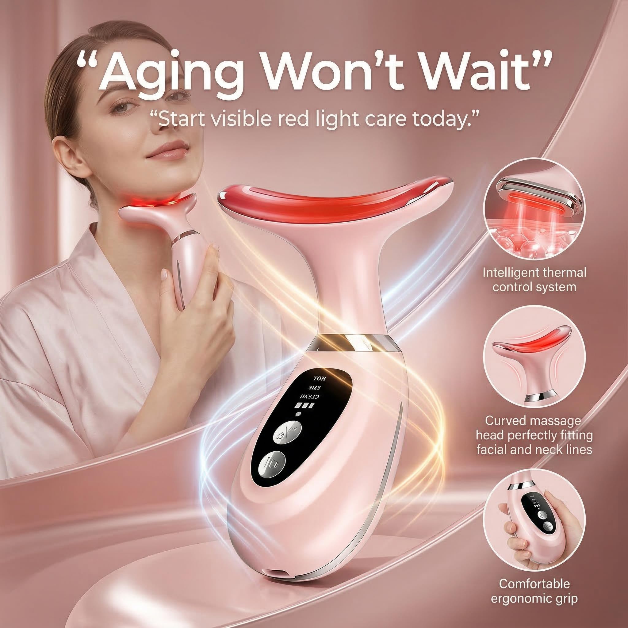 7-Color LED Light Facial Massager Set, Face and Neck Massager - erdnretl