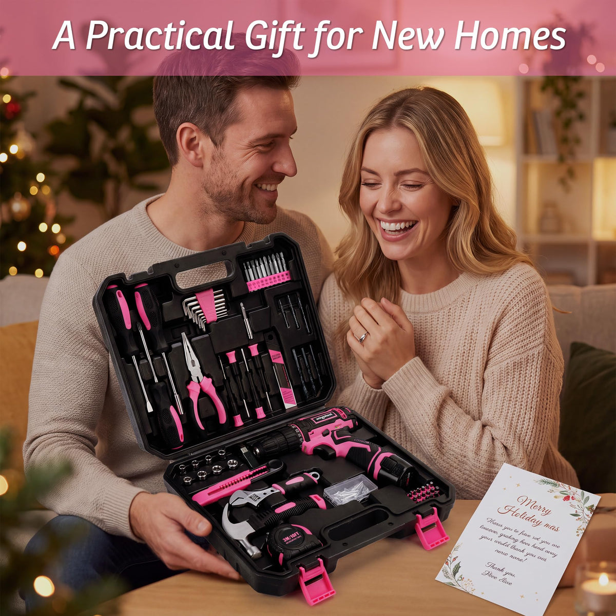 153 Piece Home Tool Set with 12V Pink Cordless Drill Hand - winmitool Official Imagery - 3