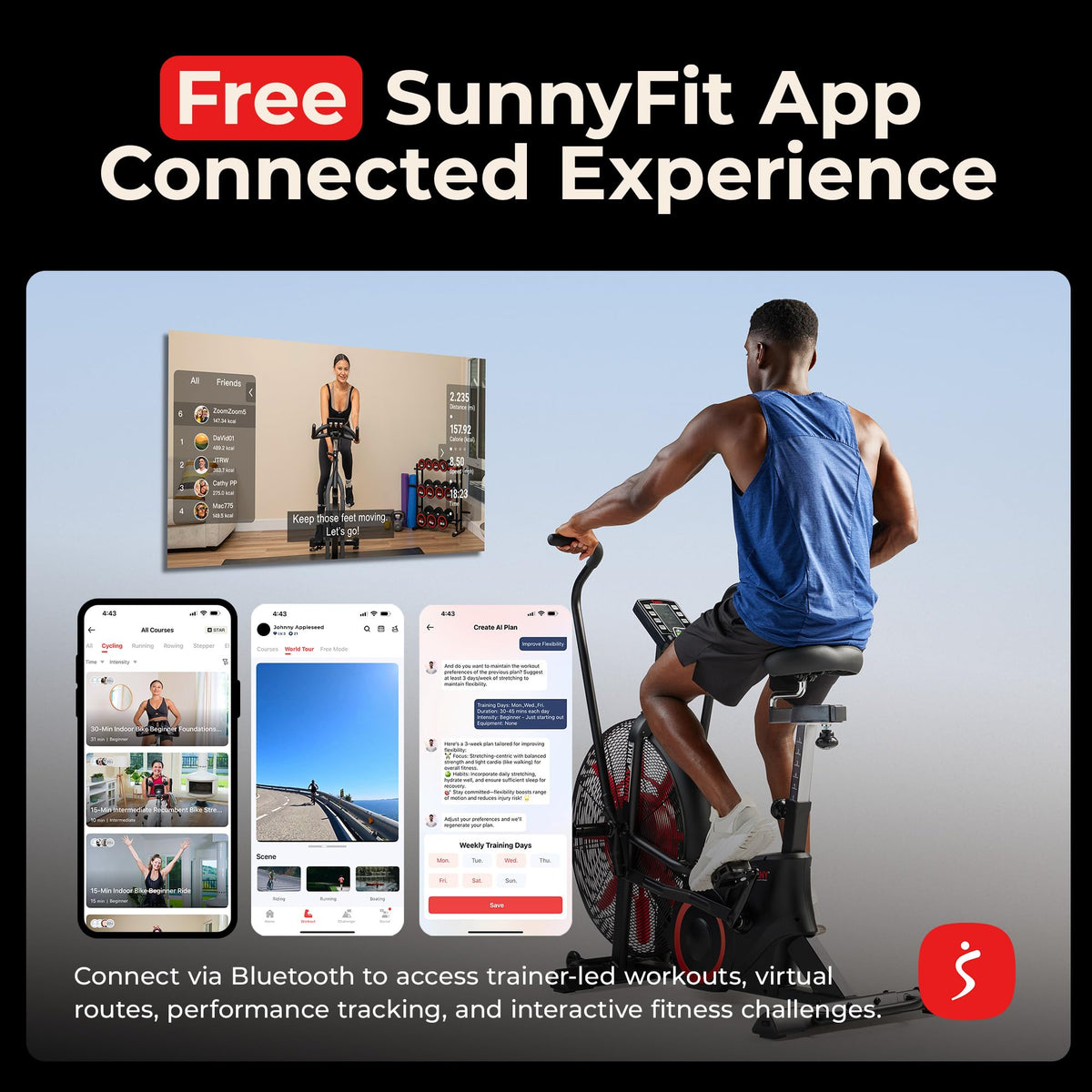 Sunny Health Fitness Smart Heavy Duty Fan Bike for HIIT - Sunny Health & Fitness Official Imagery - 7