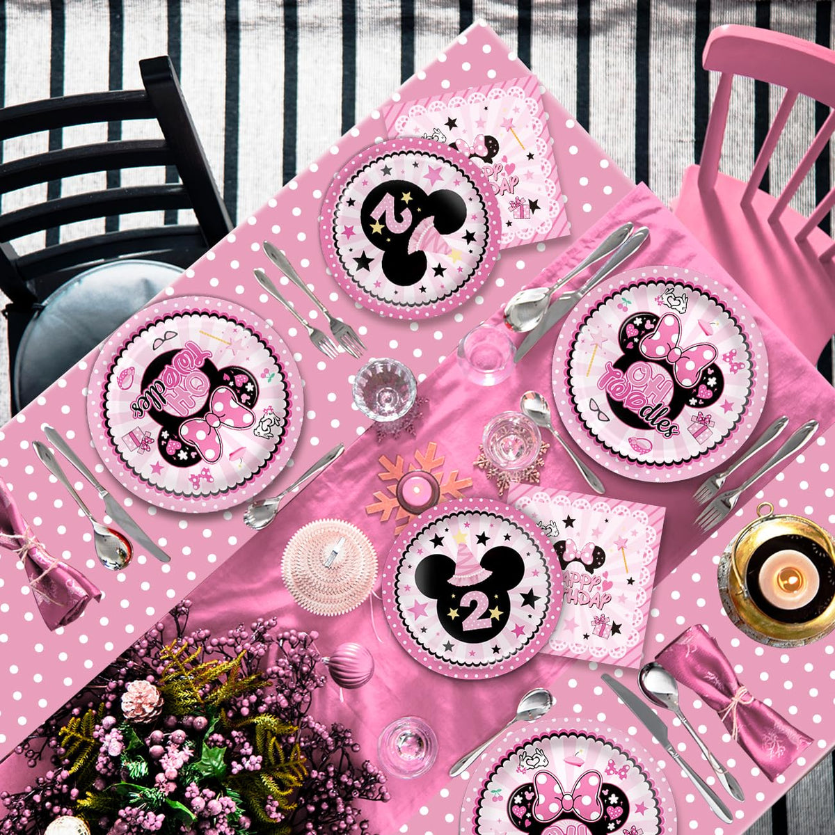 108Pcs Pink Mouse Birthday Decorations Tableware Oh Twodles - XHCYGWY Official Imagery - 8