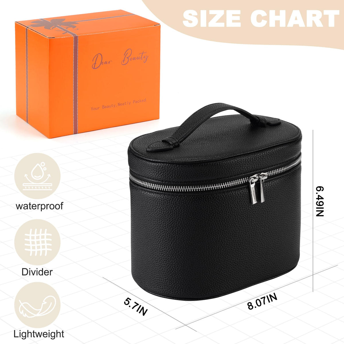 Makeup Bag Vanity Case Cosmetic Bag with Removable Divider - UUYUUY Official Imagery - 4