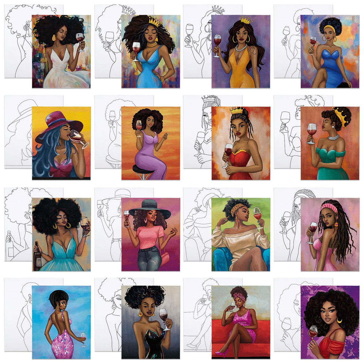 16 Pcs Sip and Paint Kit for Adults Pre Drawn Canvas for - VOCHIC Official Imagery - 1