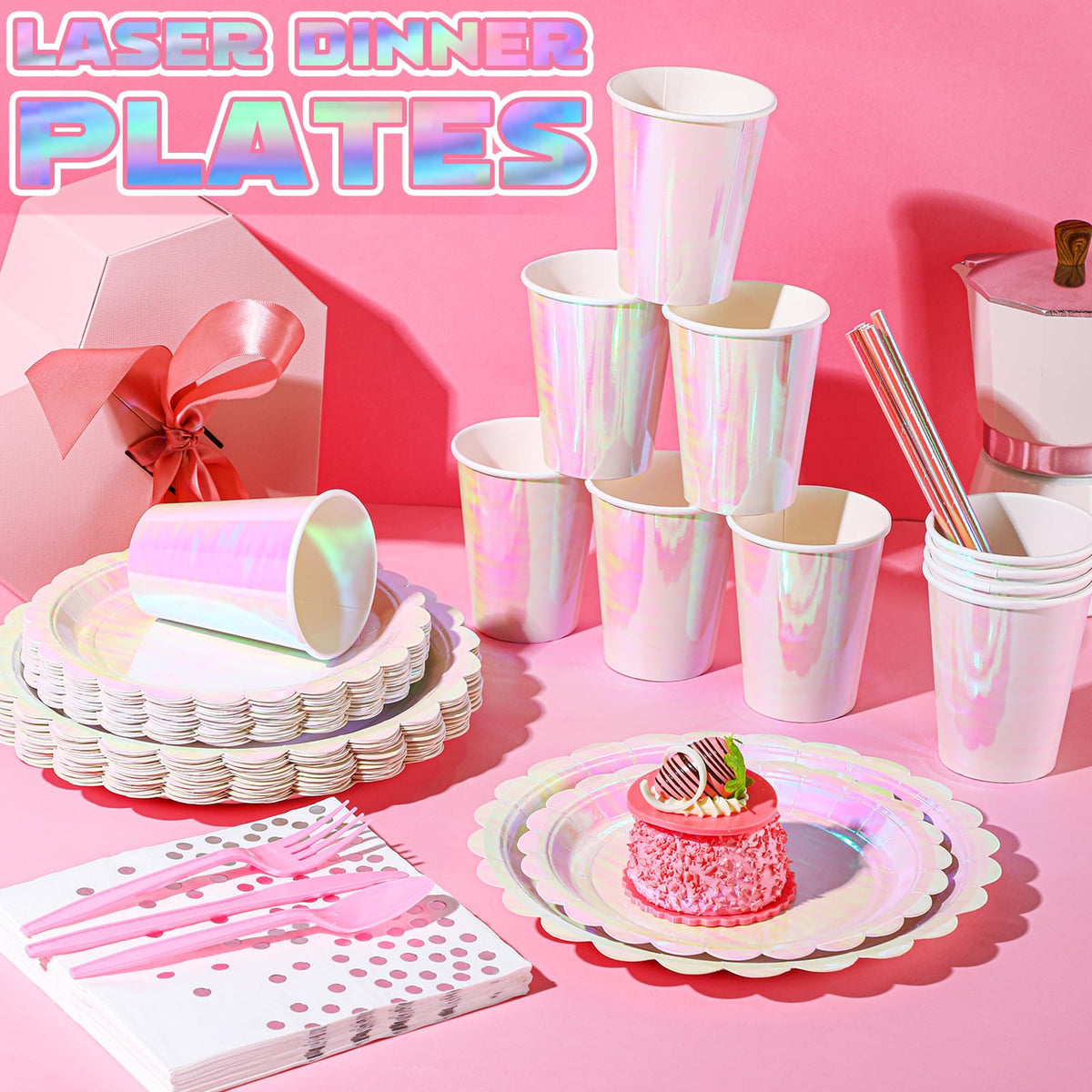 Jinei 200 Pcs Iridescent Pink Party Supplies Decorations - Jinei Official Imagery - 4