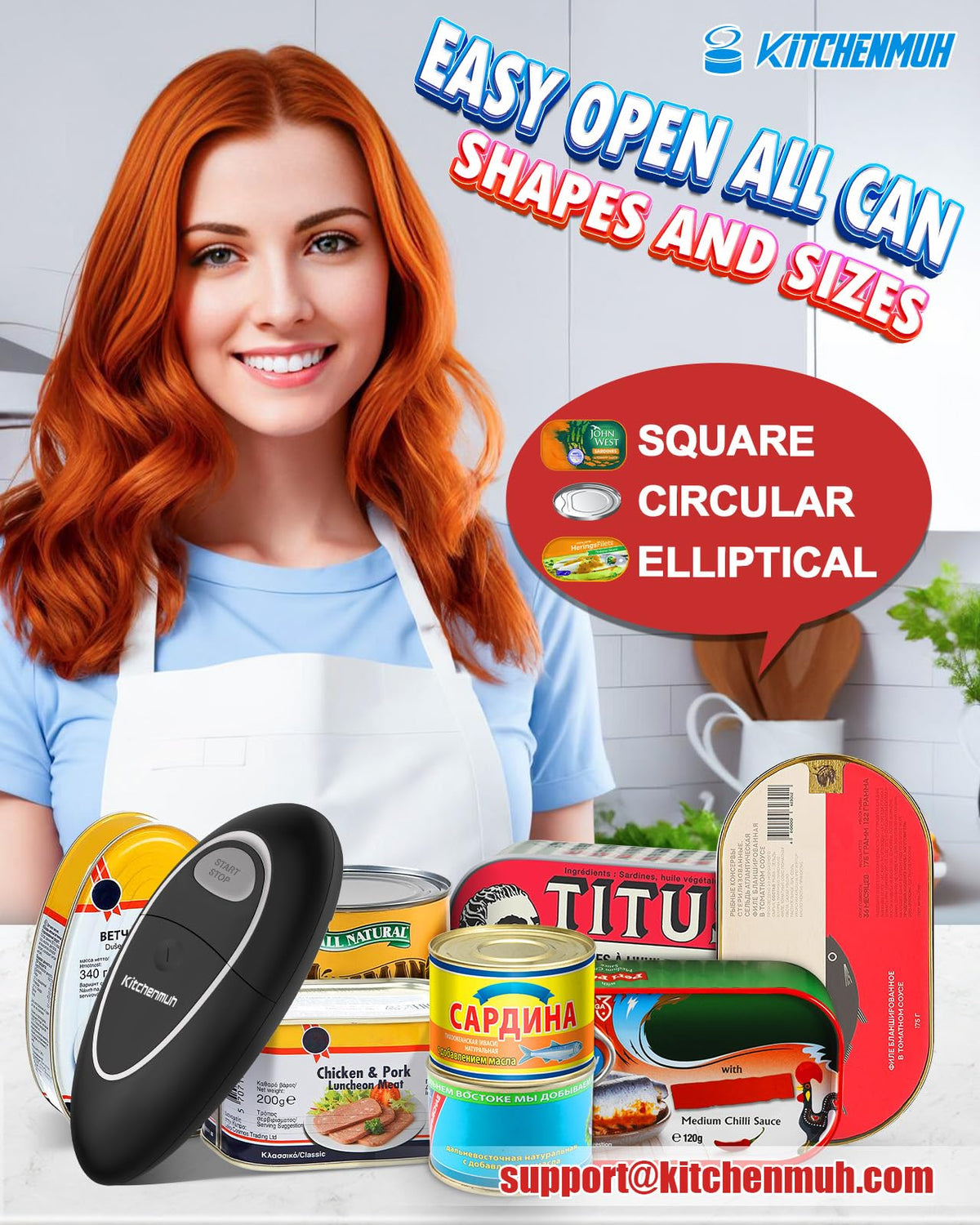 KITCHENMUH One Touch Electric Can Opener Fits All Can Sizes - KITCHENMUH Official Imagery - 5