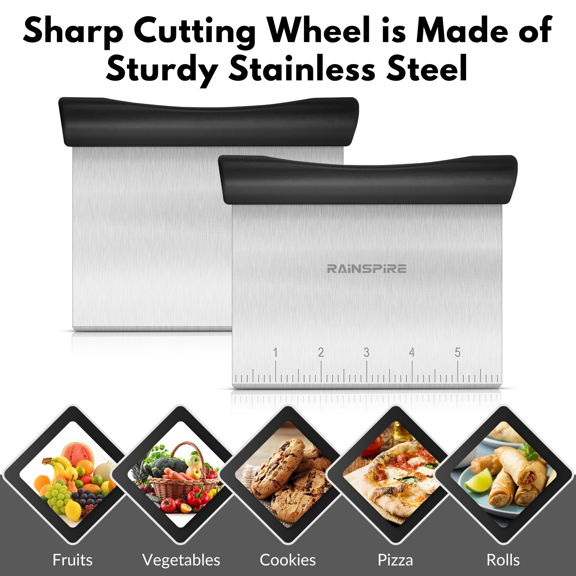 Rainspire Multi-Purpose Stainless Steel Bench Scraper Dough Blender & - View 6