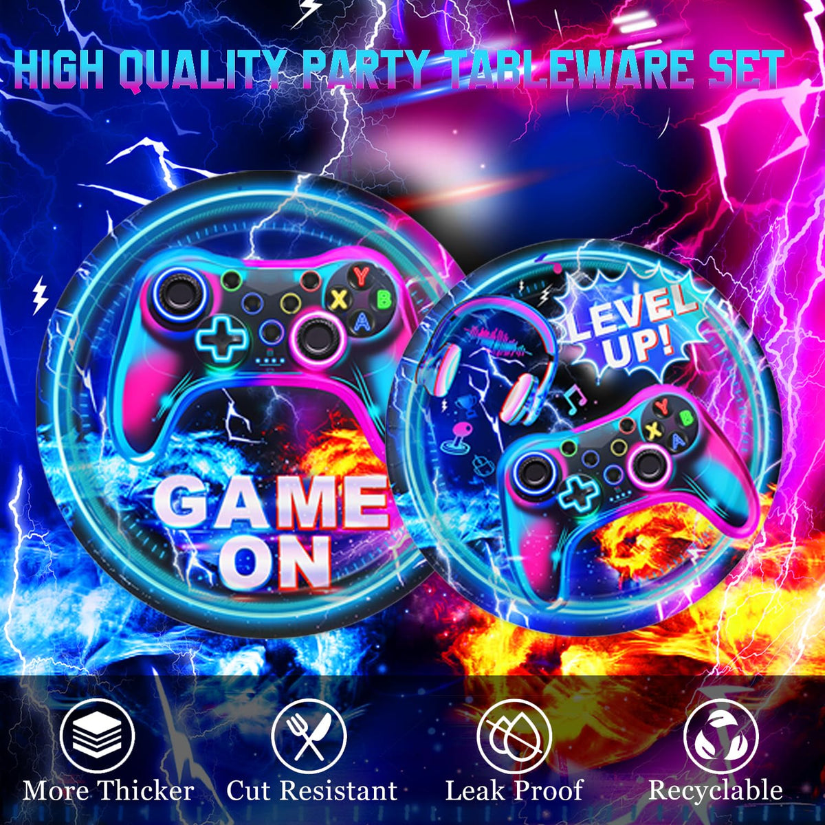 LINHAXM Video Game Birthday Decorations Includes Plates - LINHAXM Official Imagery - 4