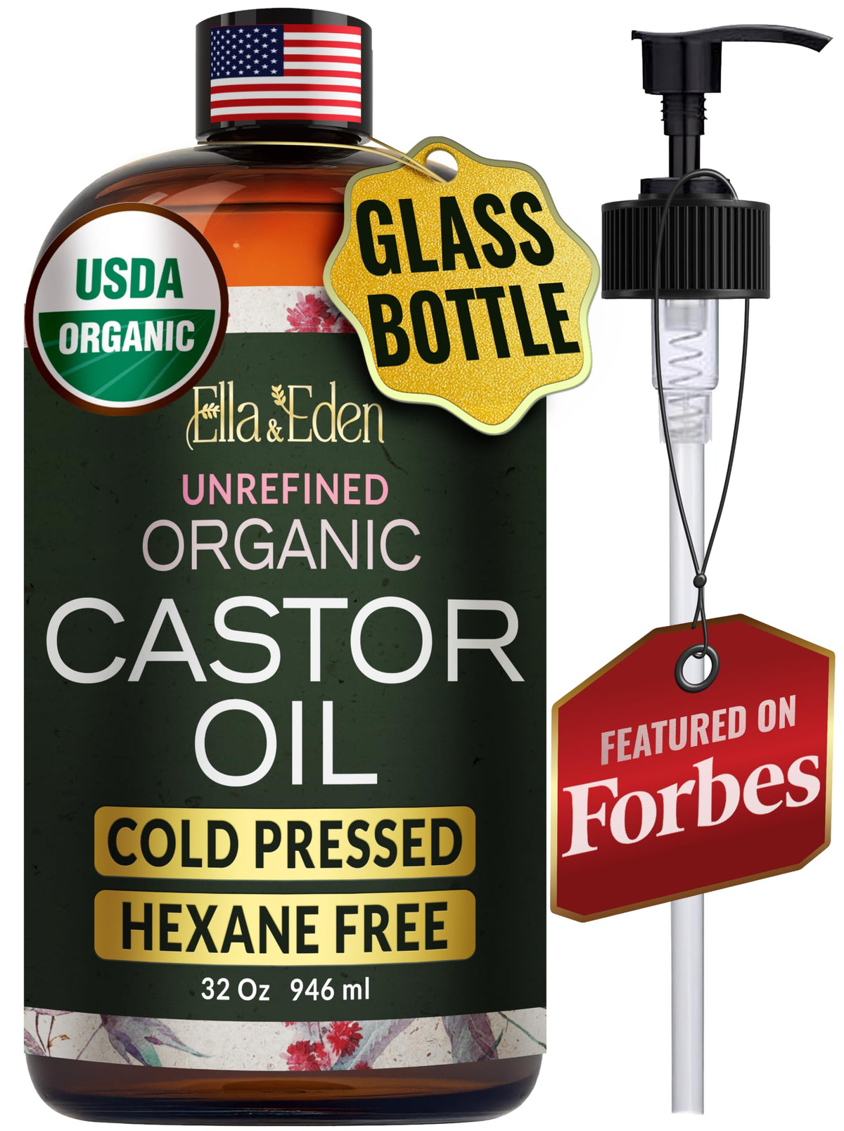 USDA Organic Castor Oil 100 Pure Cold Pressed Hexane Free 32 - Ella & Eden Official Imagery - 2