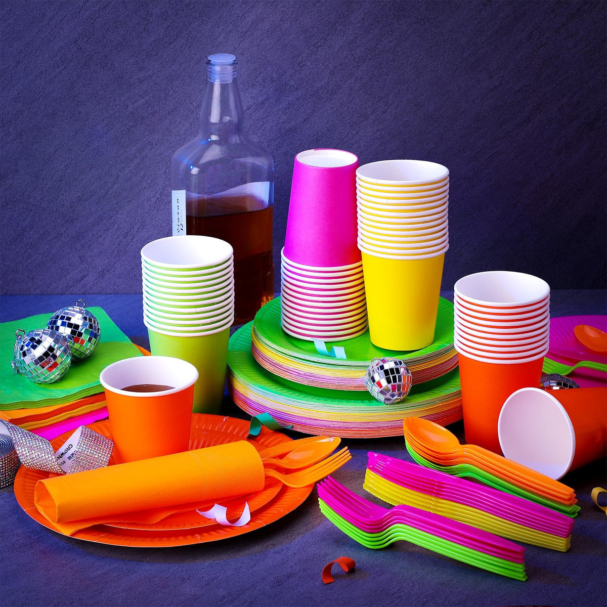 Tioncy 350 Pcs Neon Glow Party Supplies Serves 50 Including - Tioncy Official Imagery - 4
