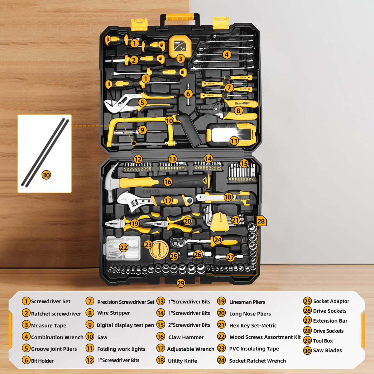 218PCS Basic Auto Hand Tool Set Household Repair Tool Box - GRENPRO Official Imagery - 3