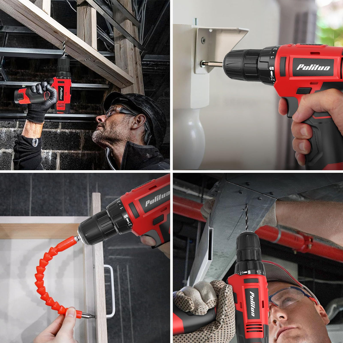 PULITUO 149 Piece Home Drill Set with Red 12V Cordless Drill - PULITUO Official Imagery - 8