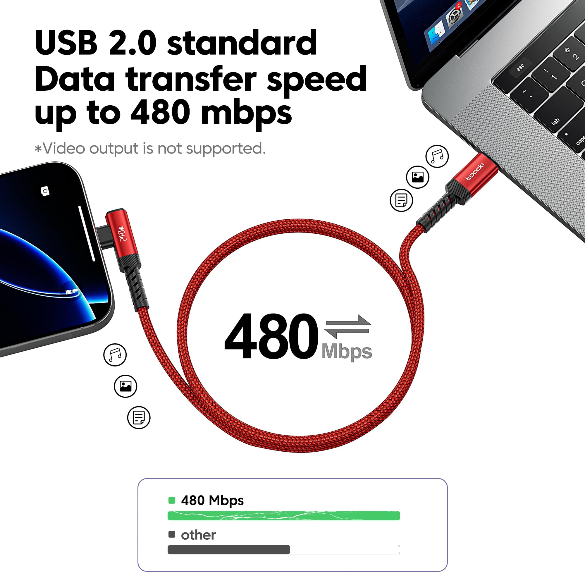 toocki 240W USB-C Cable 2-Pack 10ft | Fast Charging Red