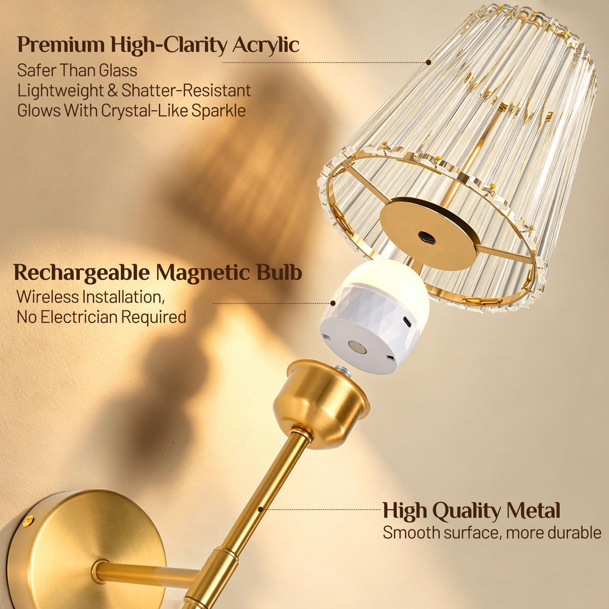 Crystal Wireless Battery Operated Wall Sconces Set of 2 5000 - Dolicer Official Imagery - 3
