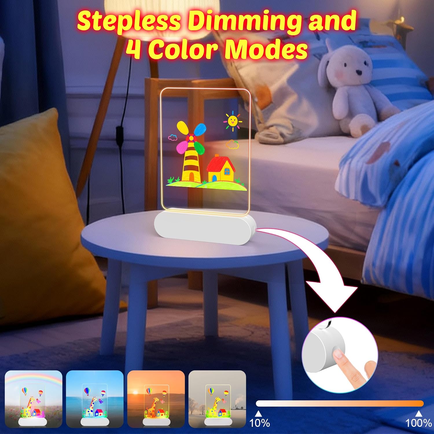 MOKOQI rechargeable cordless LED drawing and message board with illuminated surface and slim design for creative notes and sketches.