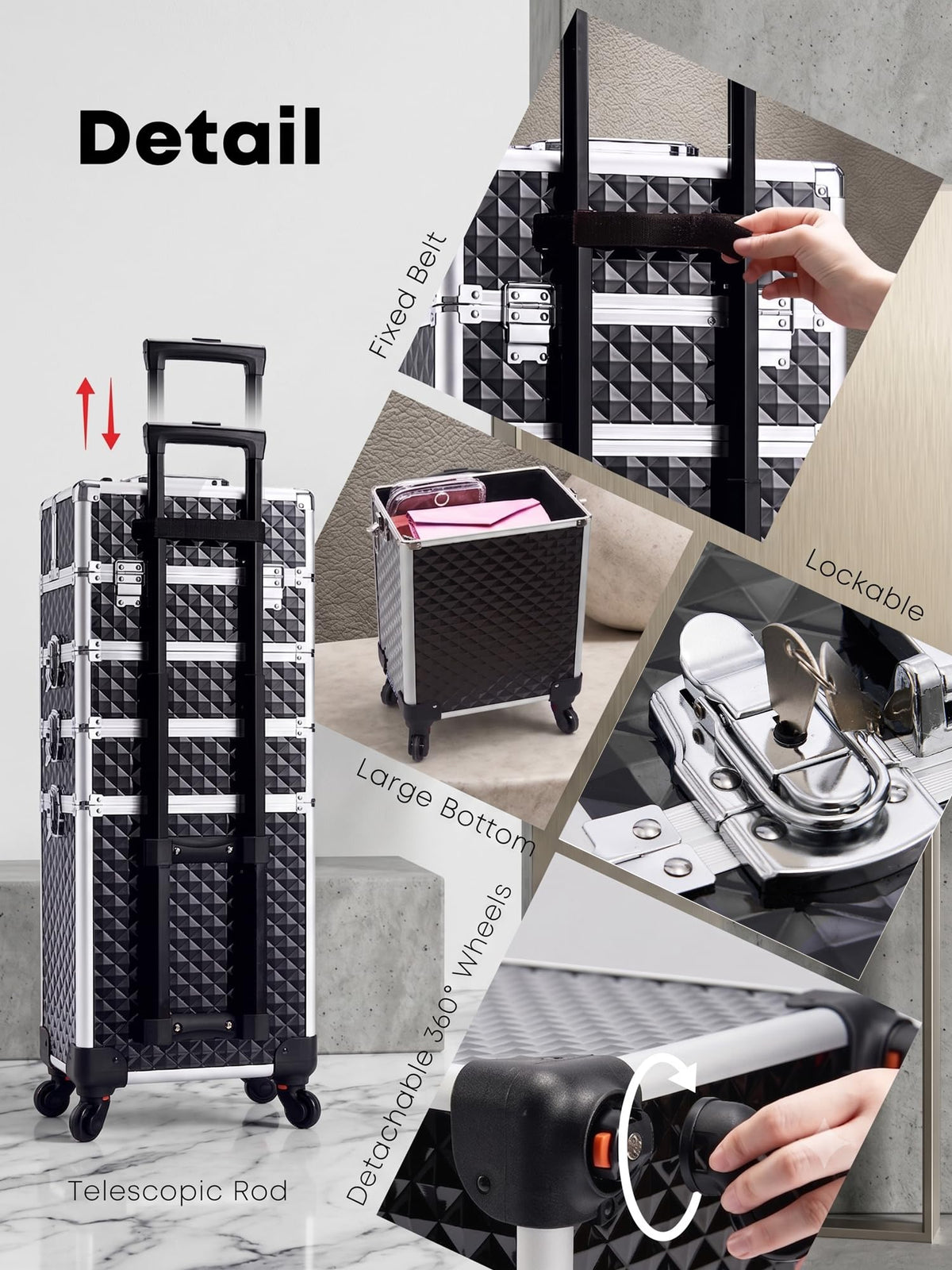 4 in 1 Rolling Makeup Train Case Portable Cosmetology - Adazzo Official Imagery - 8