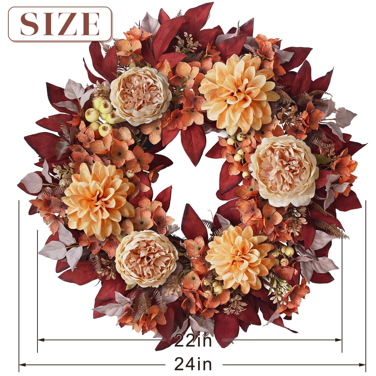 24 Fall Artificial Peony Dahlia Flower Wreath for Front Door - GLIDLION Official Imagery - 4