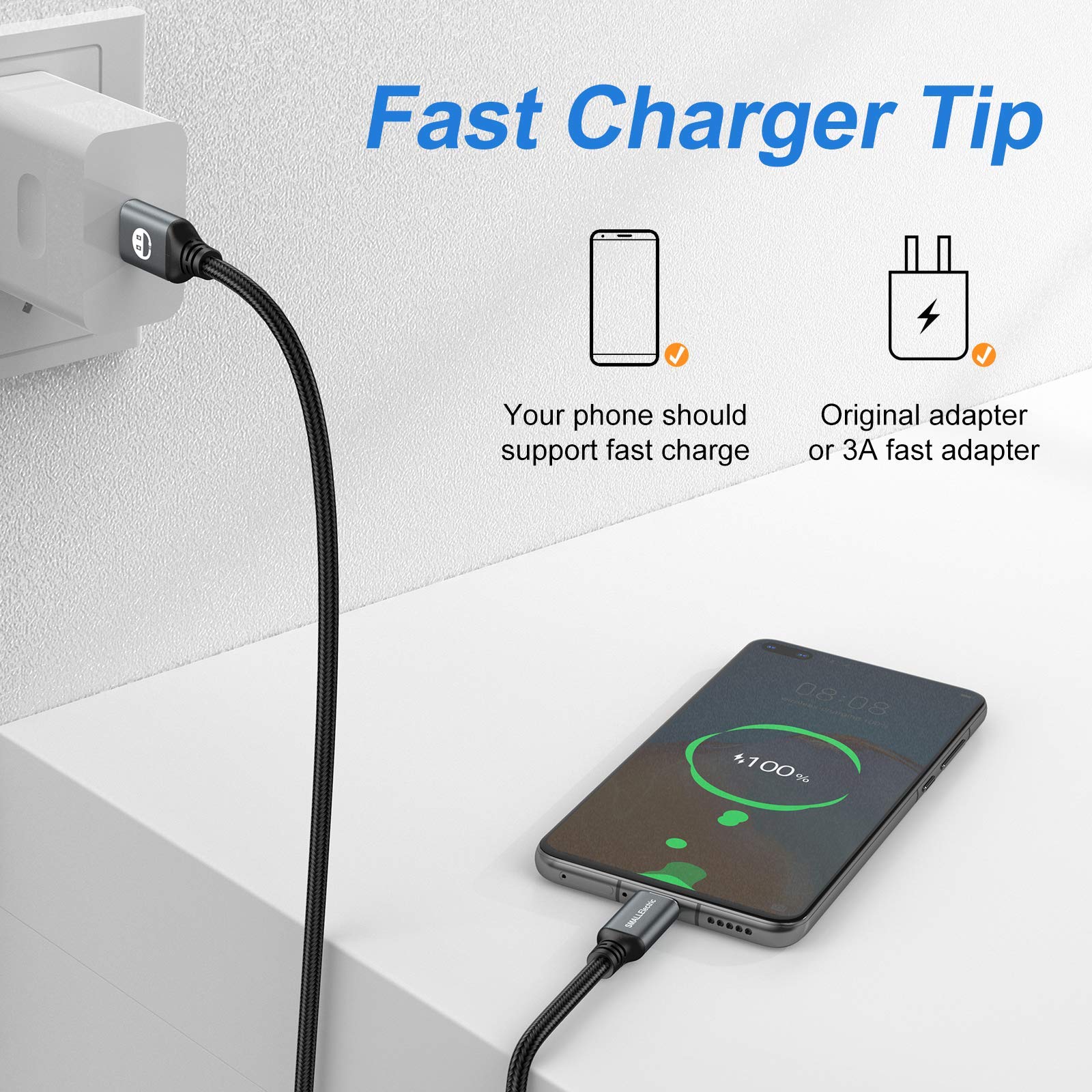 SMALLElectric USB C Cable 5 Pack 6FT, USB A to Type C Fast Charge by SMALLElectric - Angle View 6