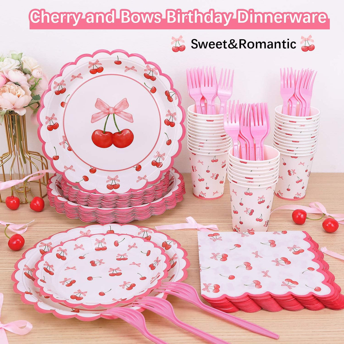 Cherry Birthday Decorations 182Pcs Cherry Plates Napkins - Caisehabu Official Imagery - 8