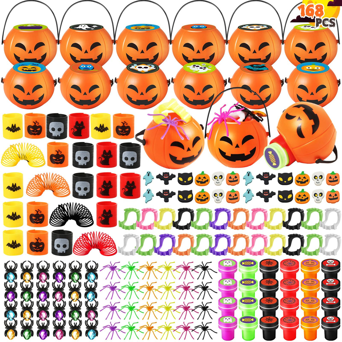 168pcs Halloween Party Favors for Kids Prefilled Pumpkins - OCHIDO Official Imagery - 1