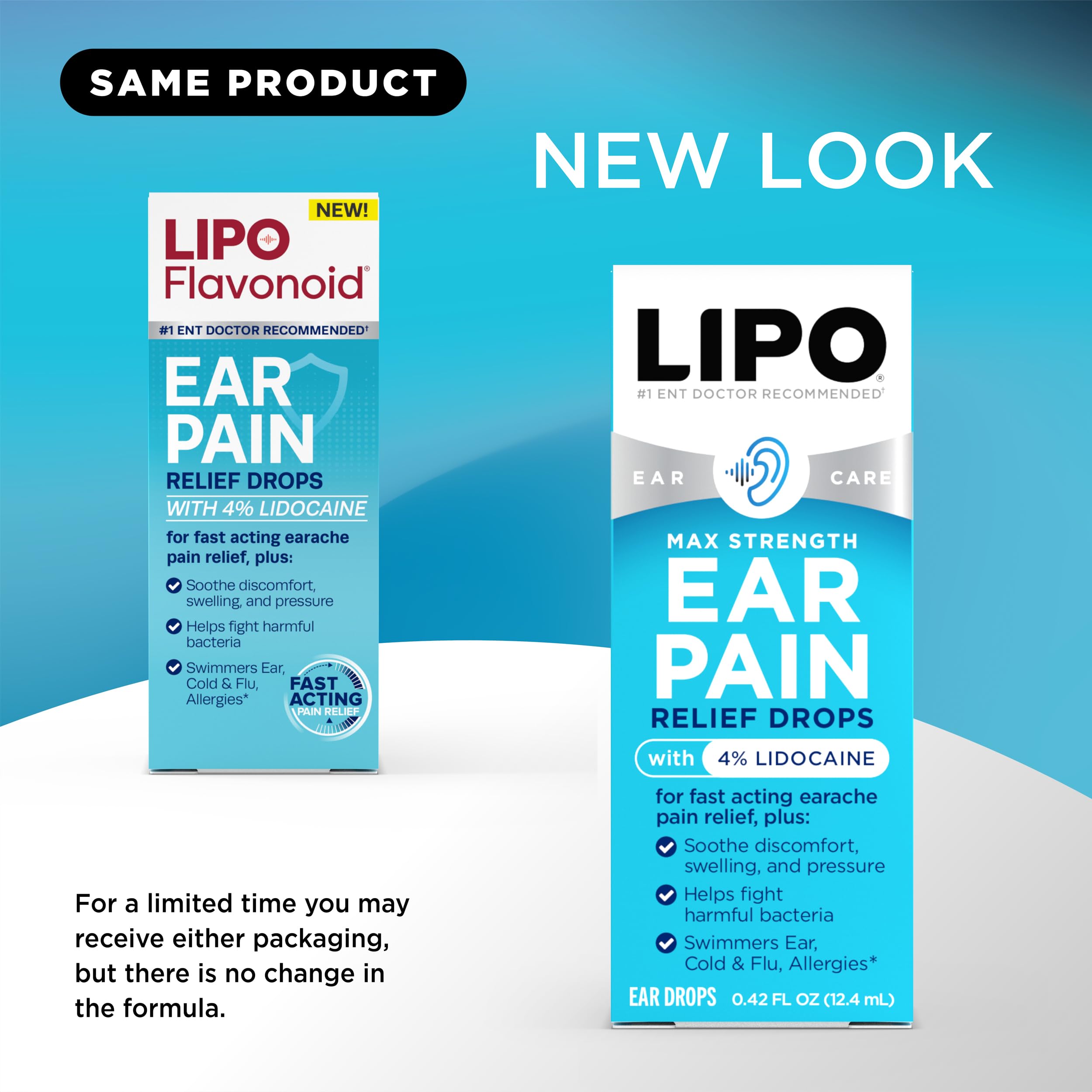 LIPO Ear Pain Relief Drops – 4% Lidocaine, 1 fl oz