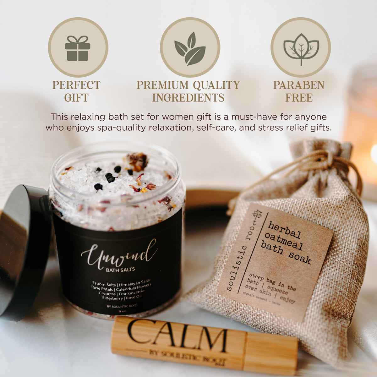 Relaxing Bath Gift Set for Women Ready to Gift Spa Gift Set - soulistic root Official Imagery - 4