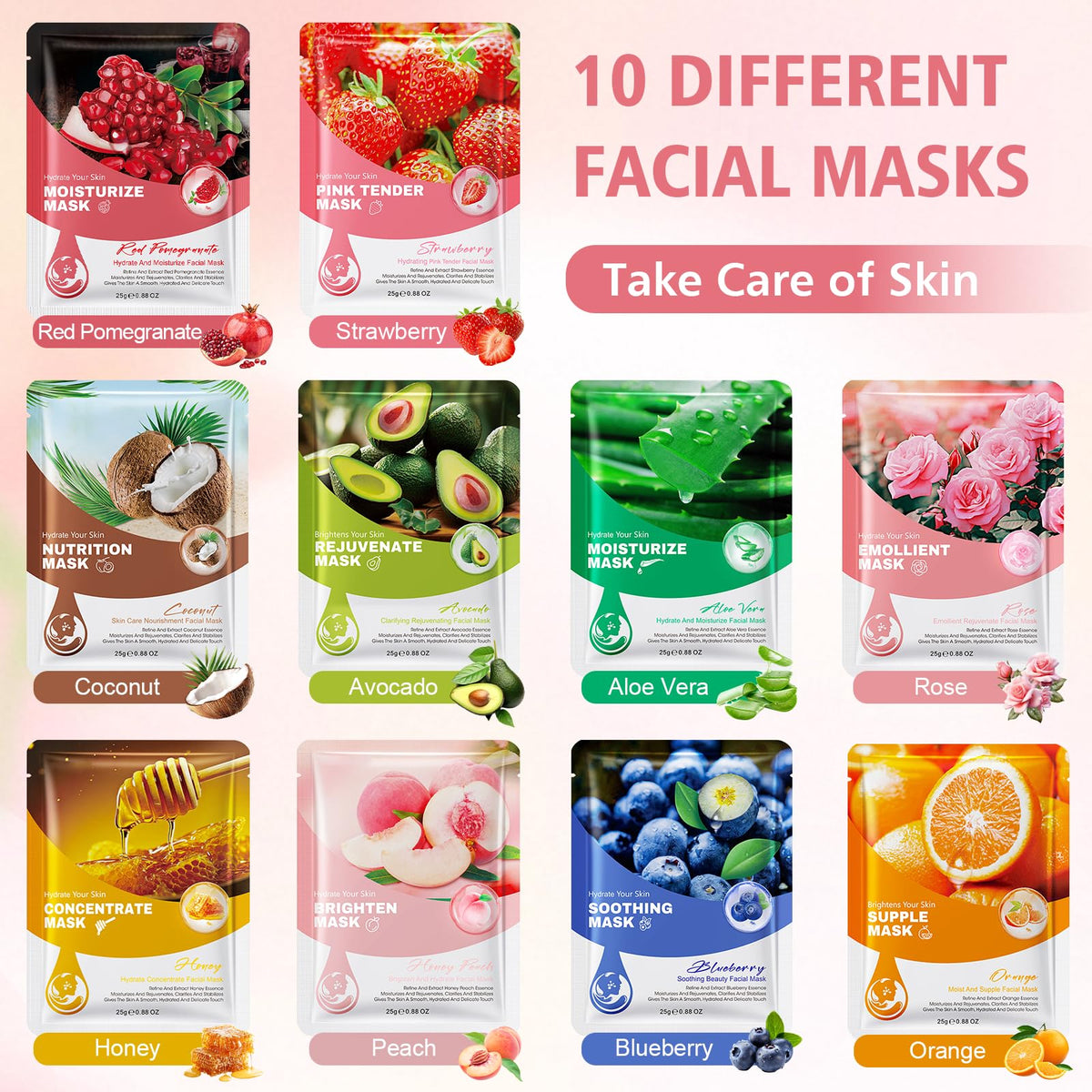 Face Mask 60 Pack Face Masks Skincare Set Bulk Gifts for - ZKONLY Official Imagery - 3