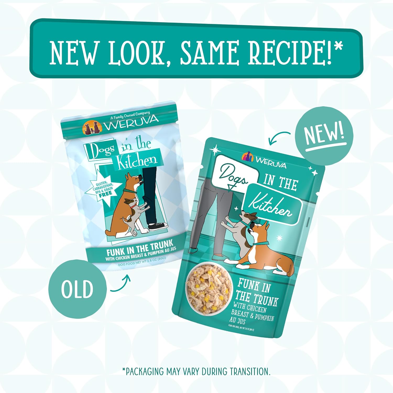 Canned dog food by Weruva, Funk in The Trunk with chicken breast and pumpkin, showing the product can with label and ingredients.
