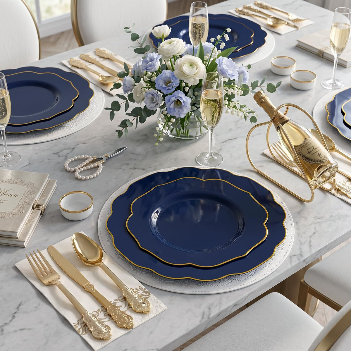 NOCCUR 175PCS Blue Plastic Plates with Disposable Silverware - NOCCUR Official Imagery - 4