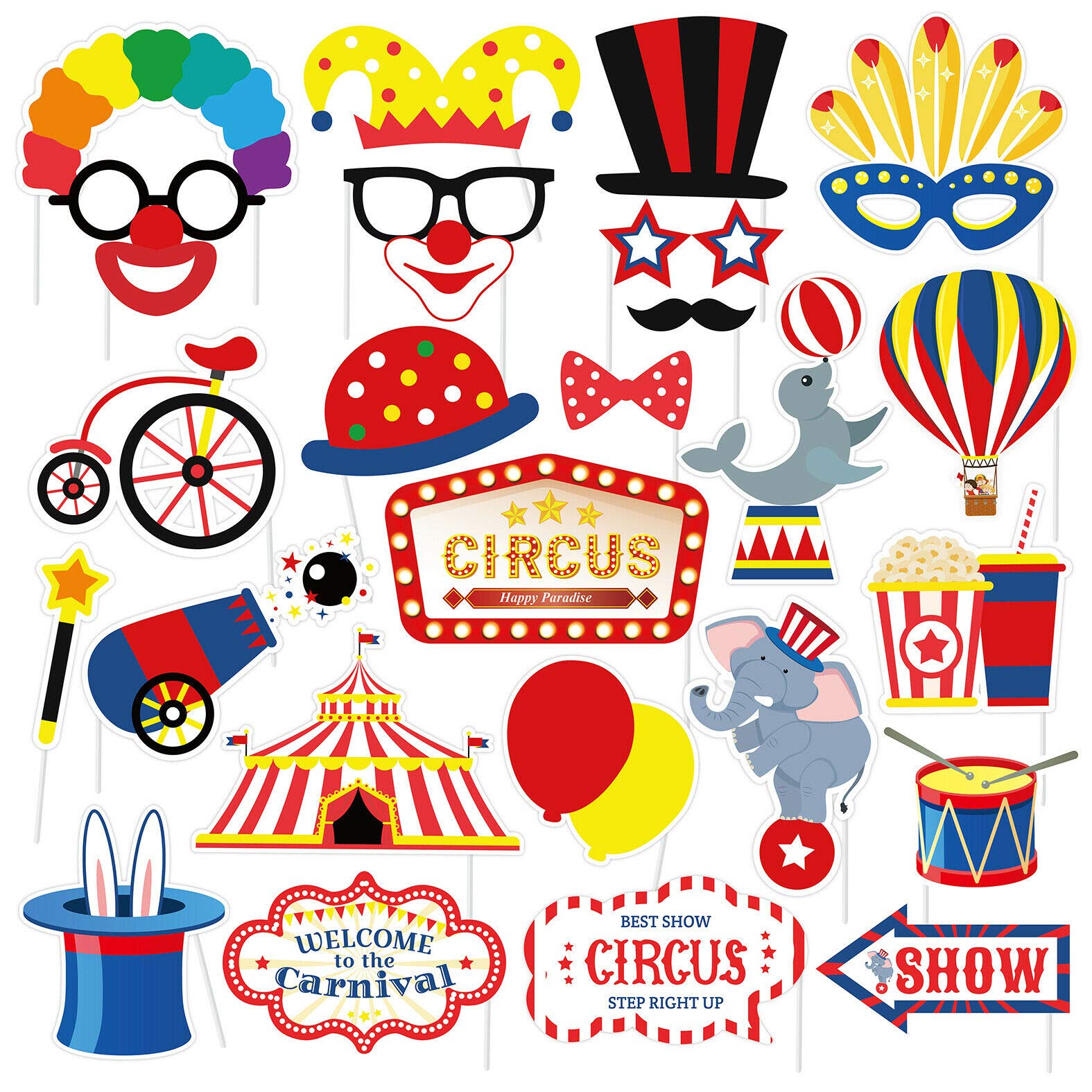 SWYOUN 27PCS Carnival Circus Photo Booth Props Birthday Party - Product Imagery