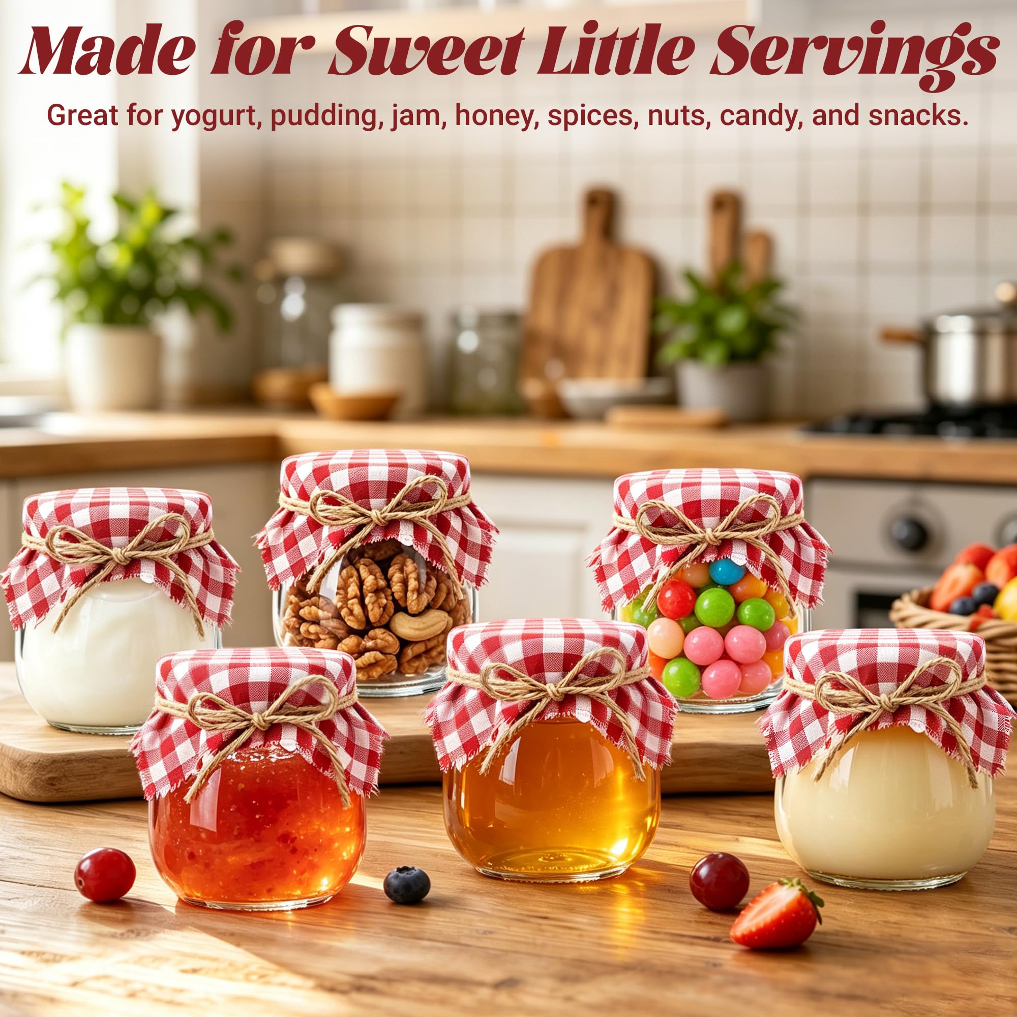Set of 30 small glass jars with lids by ZHURUININ, ideal for yogurt, jam, or small storage, shown with lids on.