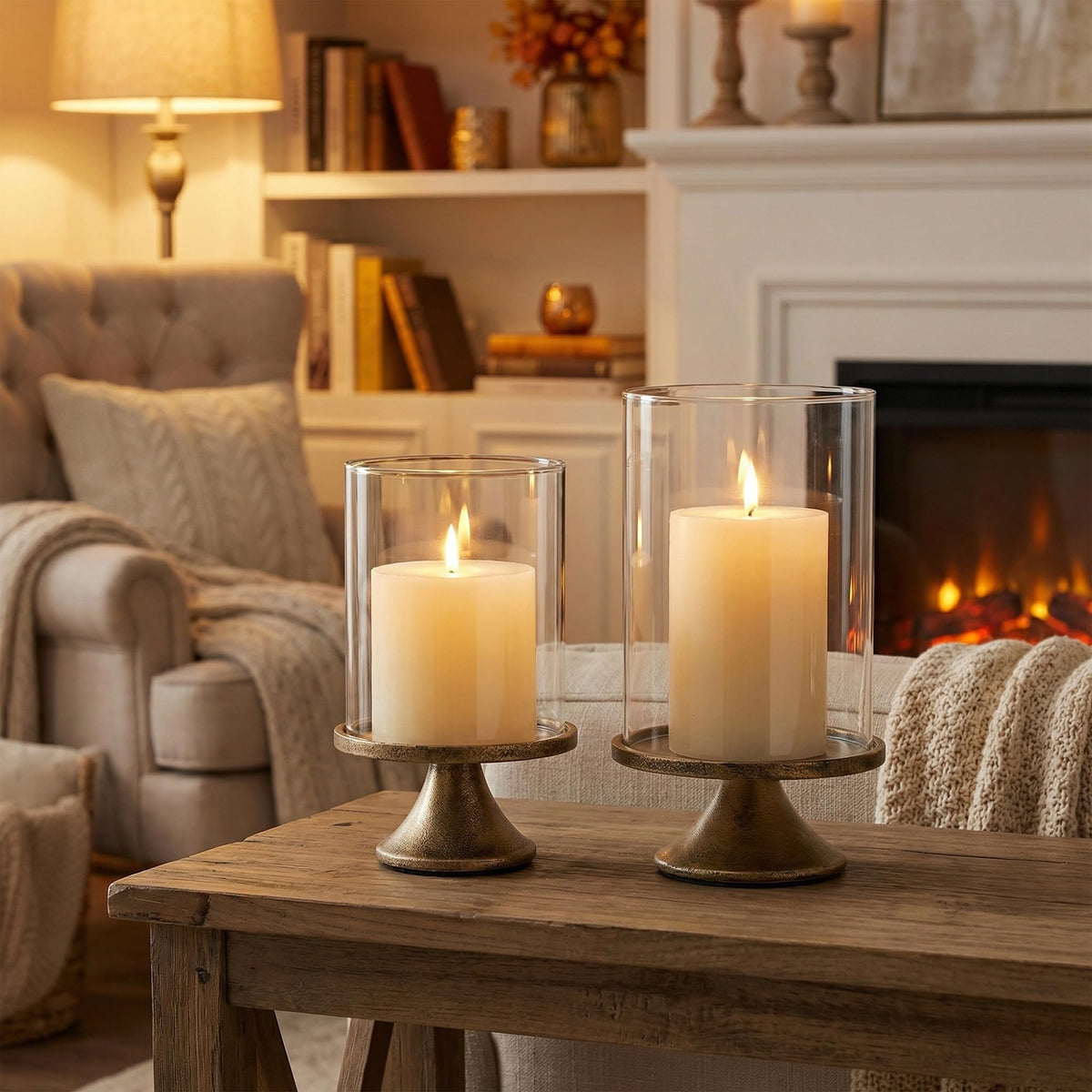 Set of 2 Hurricane Candle Holder Set with Glass Dome Iron - SUJUN Official Imagery - 7
