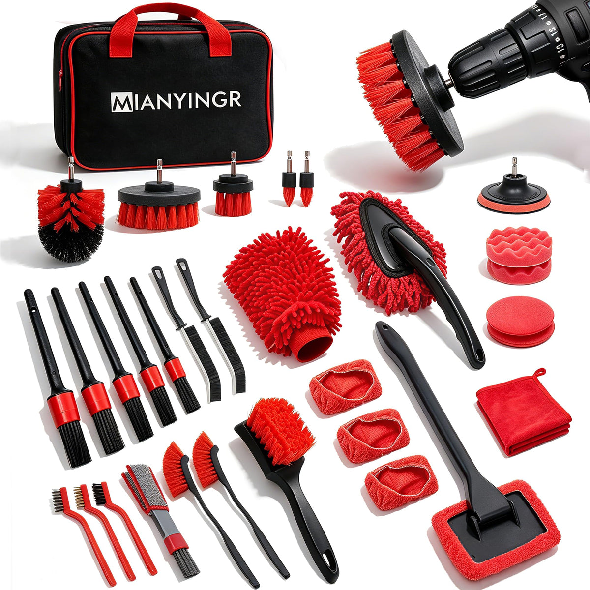 32Pcs Red Car Detailing Kit Brush Set Cleaning Kit with - MIANYINGR Official Imagery - 1