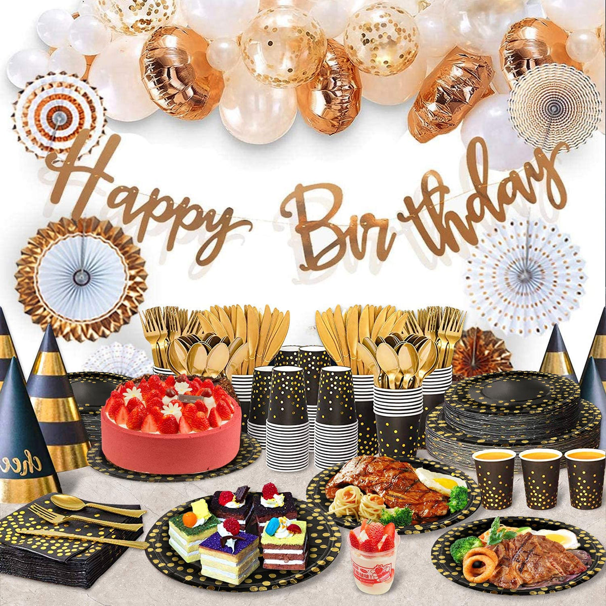 AIRE Black Gold Paper Plates Set 175PCS Disposable - AIRE Official Imagery - 6