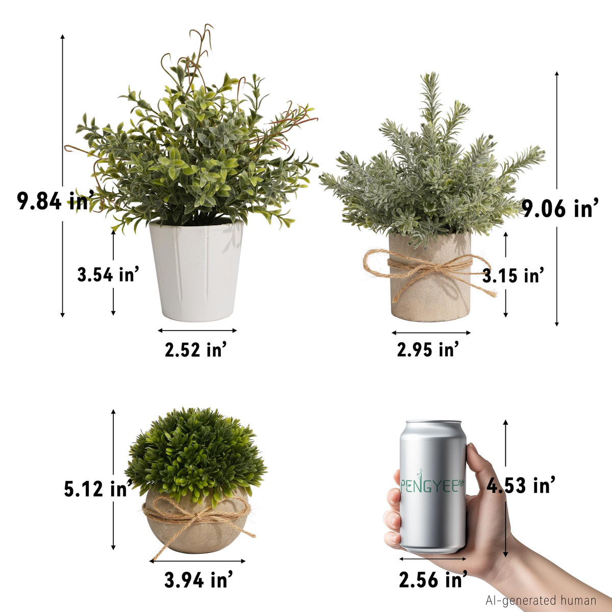 4 Pack Small Fake Plants in White Pulp Pot for Home Decor - PENGYEE Official Imagery - 4