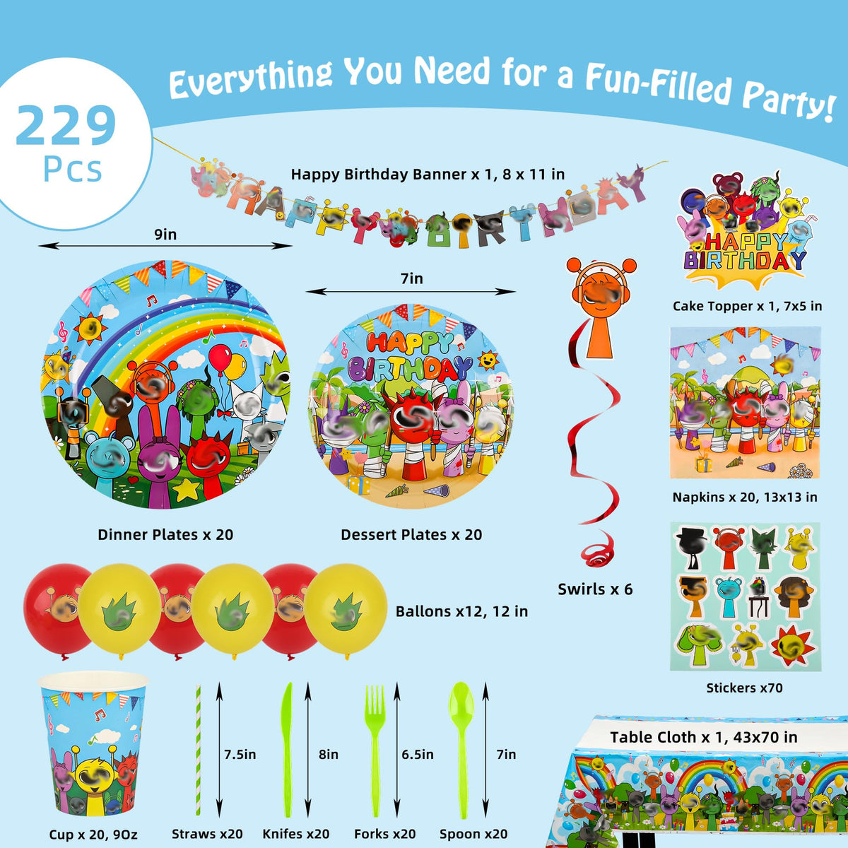229 PCS Birthday Party Supplies Set Serves 20 Plates Cups - DUMBI Official Imagery - 3