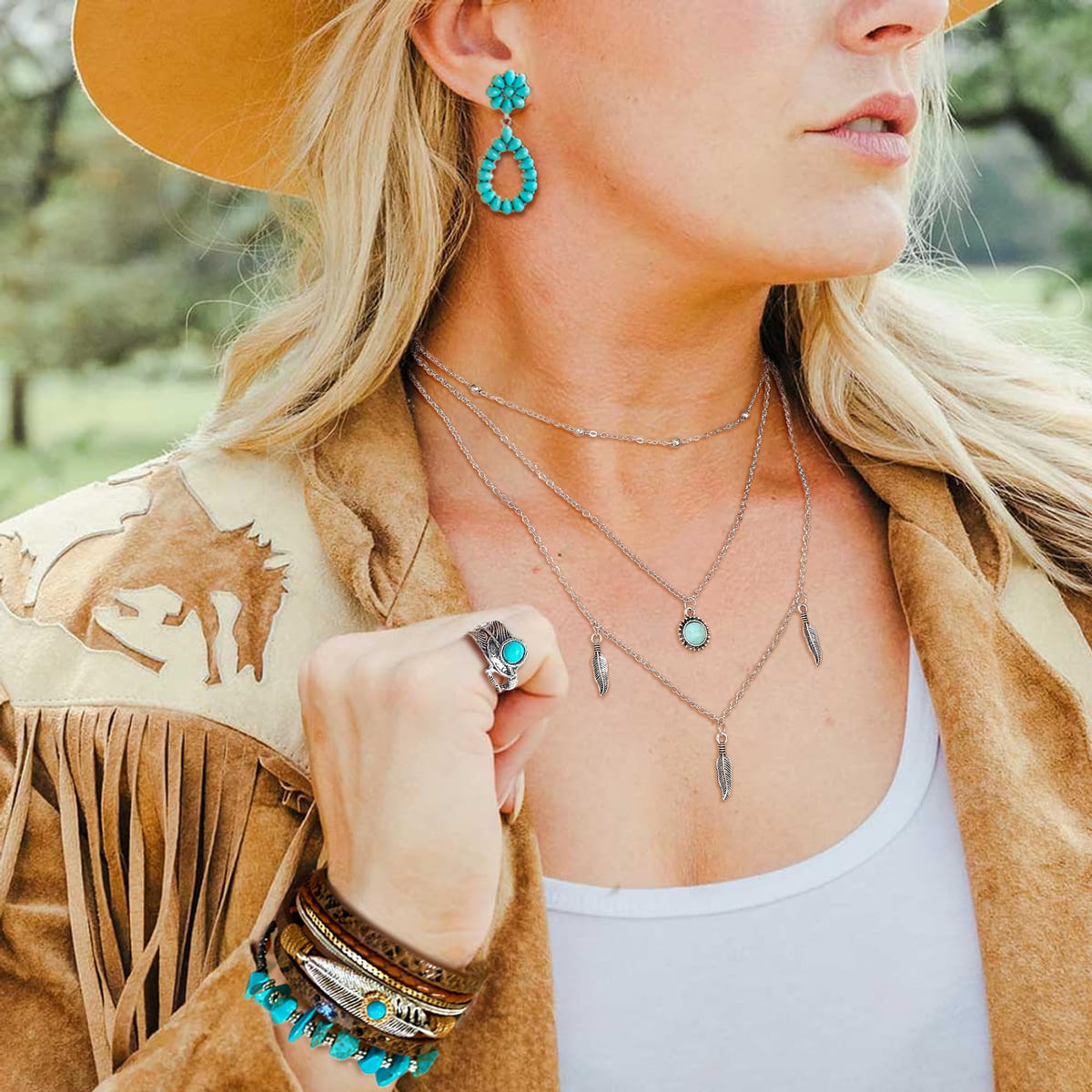 FEYIR Bohemian Turquoise Jewelry Set for Women Boho - FEYIR Official Imagery - 7