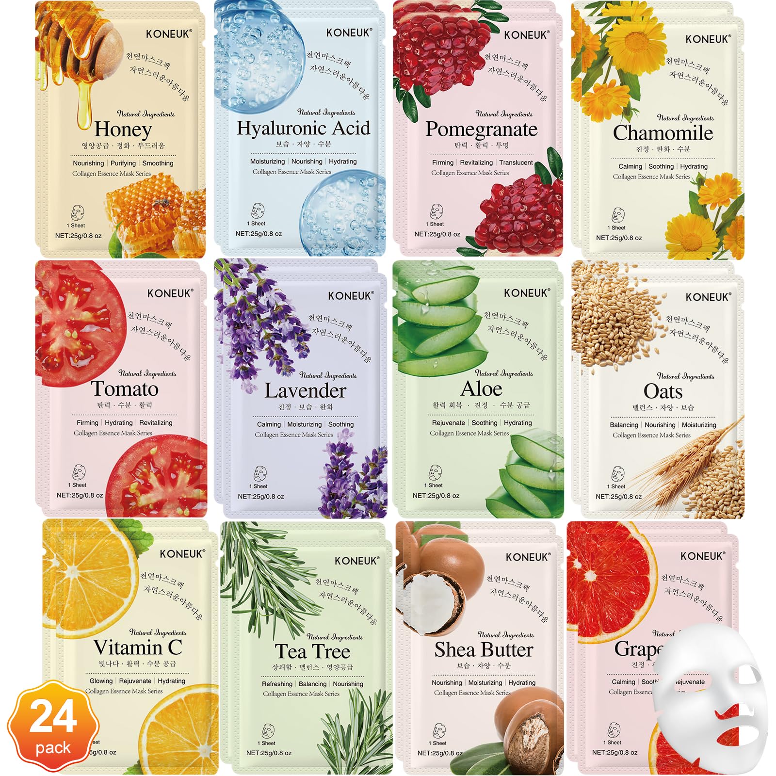 9 Pack Collagen Face Masks Skincare for Women, Hydrating Sheet - KONEUK