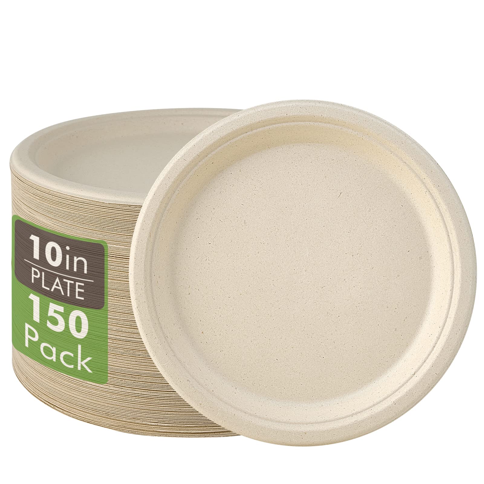 Vplus 150 Pack Compostable Disposable Paper Plates 10 inch Super - Product Imagery
