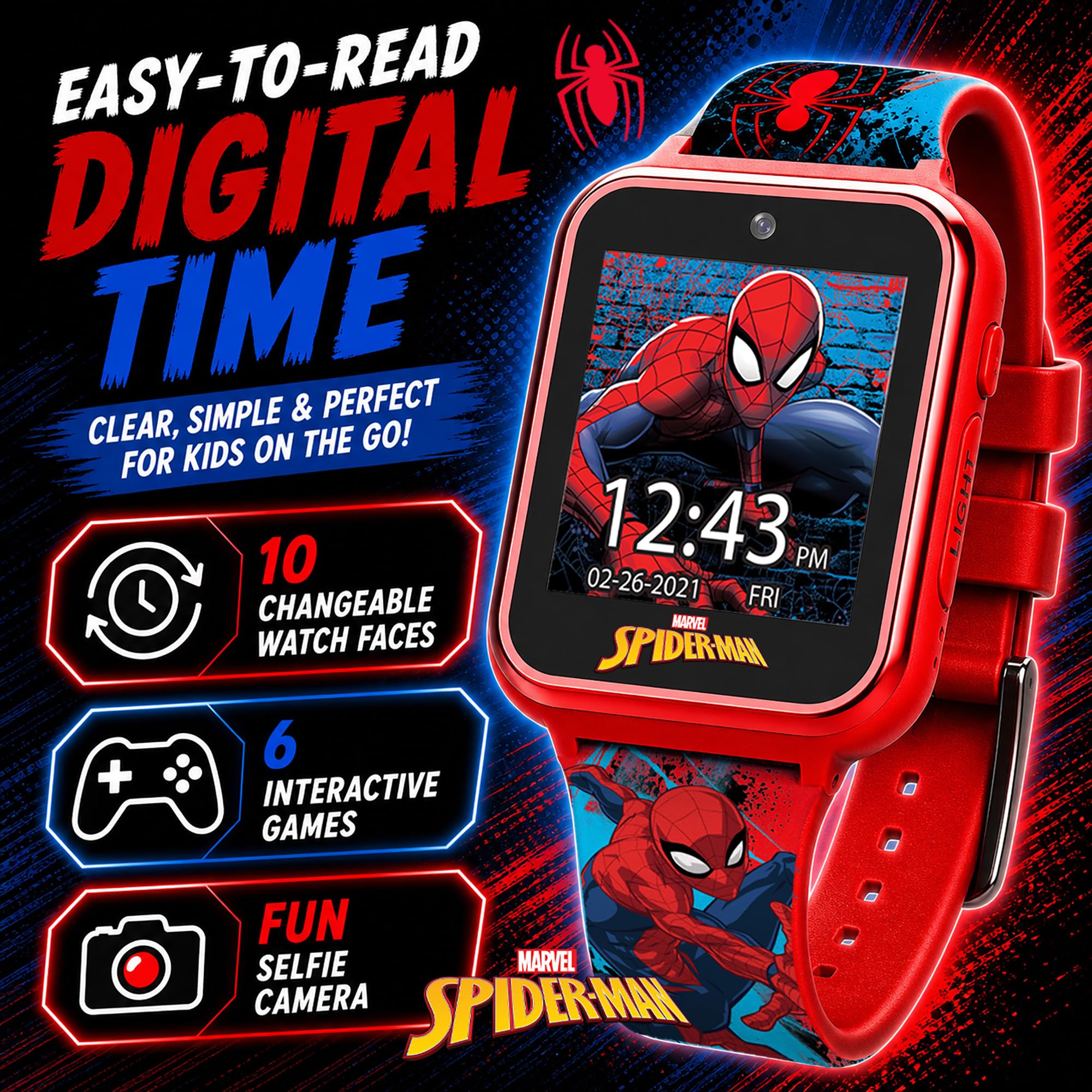Accutime Marvel Spider-Man Red Educational Touchscreen Smart Watch Toy - View 3