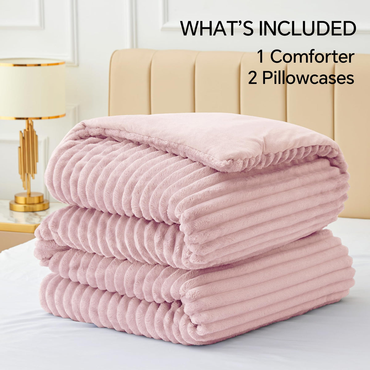 BEDELITE Fleece Queen Comforter Set Fluffy Bed Set Pink - BEDELITE Official Imagery - 8
