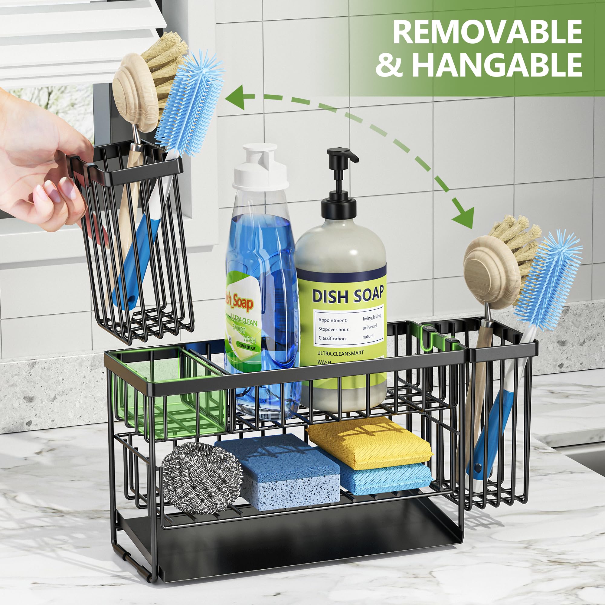 Cisily 2-Tier Kitchen Sink Caddy Organzier Rack with Dish Brush S - Cisily Official Product View 4
