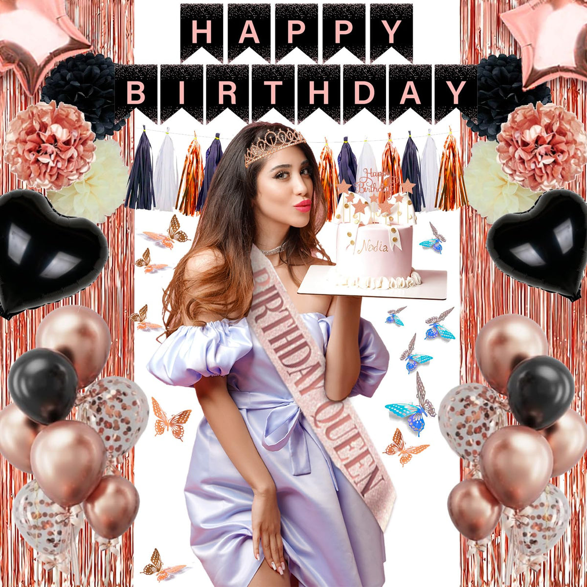 Guudmua 295 Pcs Black And Rose Gold Birthday Decorations - Guudmua Official Imagery - 5