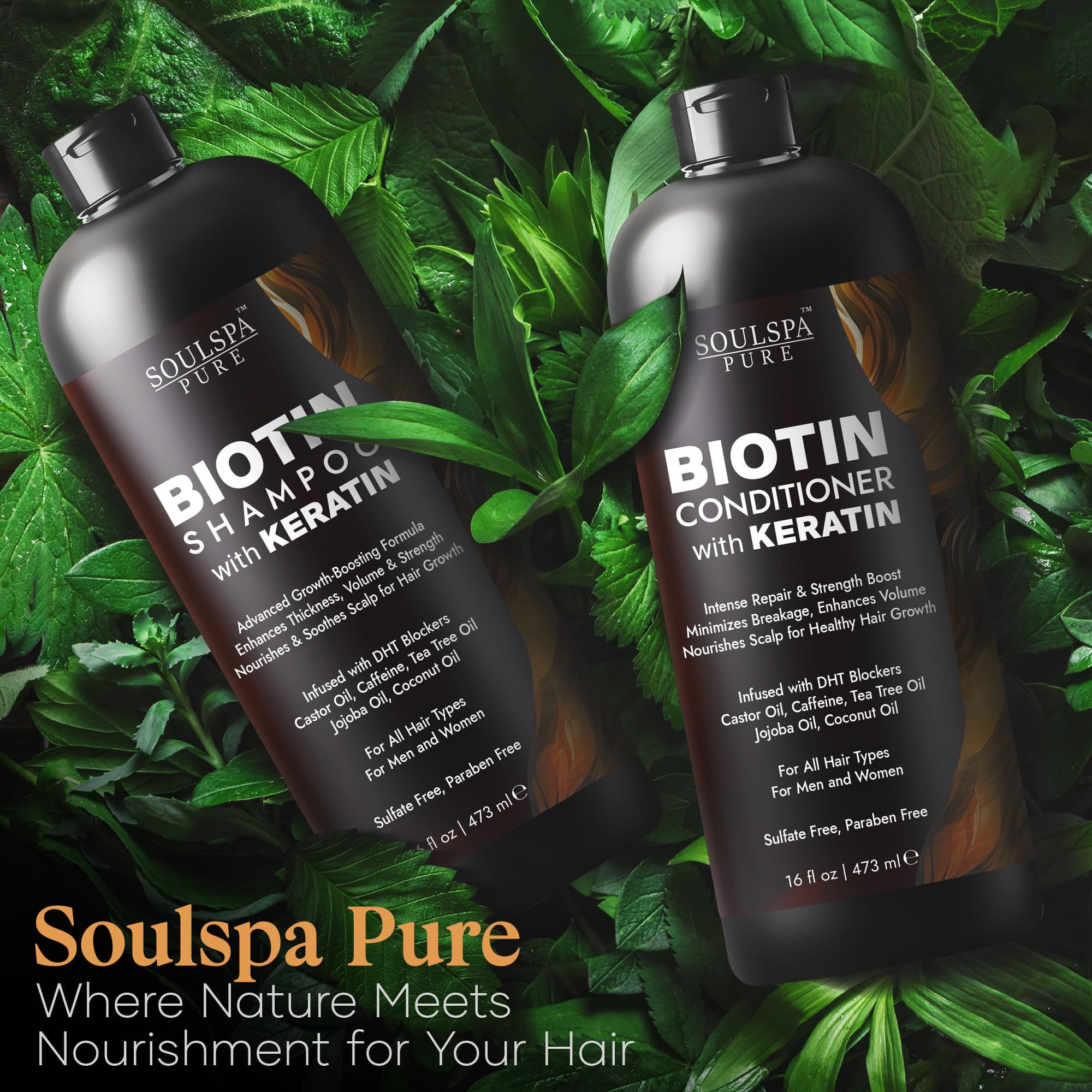 SOULSPA PURE Biotin Shampoo and Conditioner Set with Keratin - 16 fl oz Each - SOULSPA PURE Official Product View 9