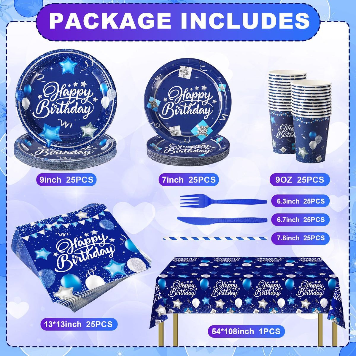 Norme 176 Pcs Navy Blue and Silver Birthday Tableware Set - Norme Official Imagery - 3