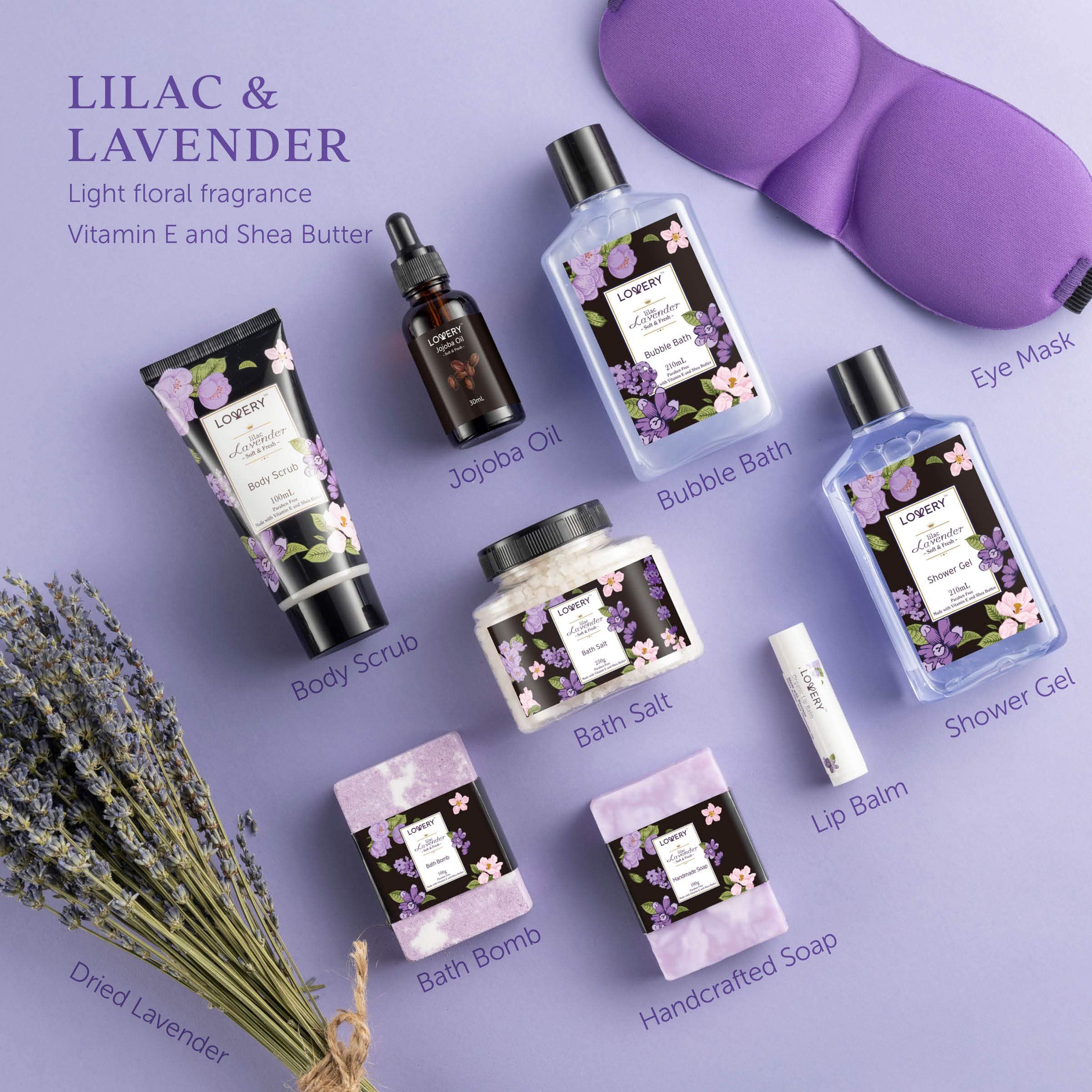 Gifts for Women Moms Lavender Lilac Spa Gift Basket Set - LOVERY Official Product Imagery - 3